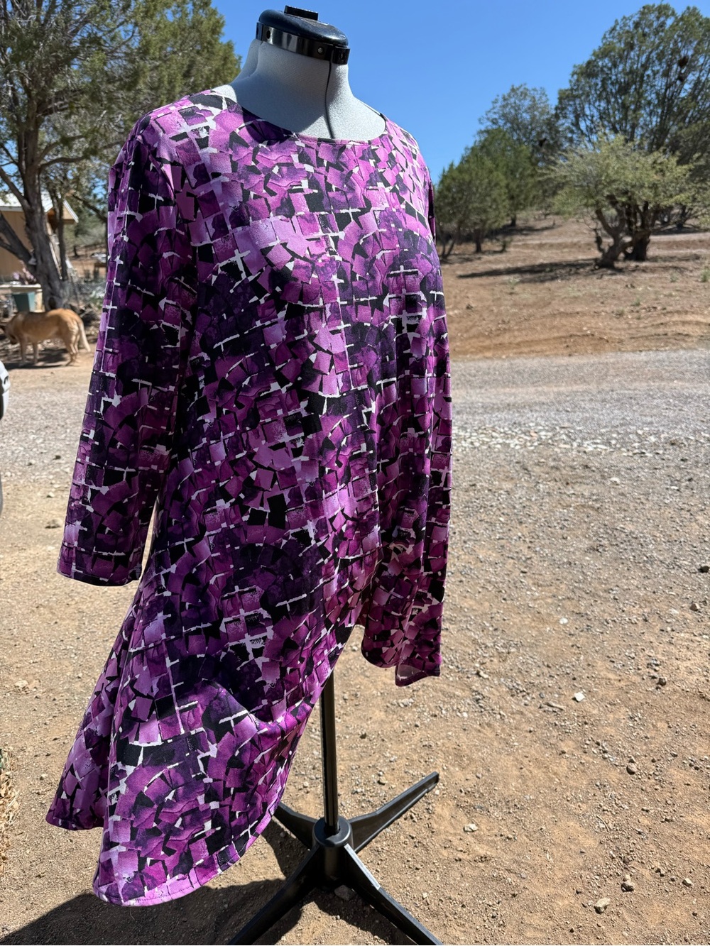 Alfani red violet and Black Abstract Blouse